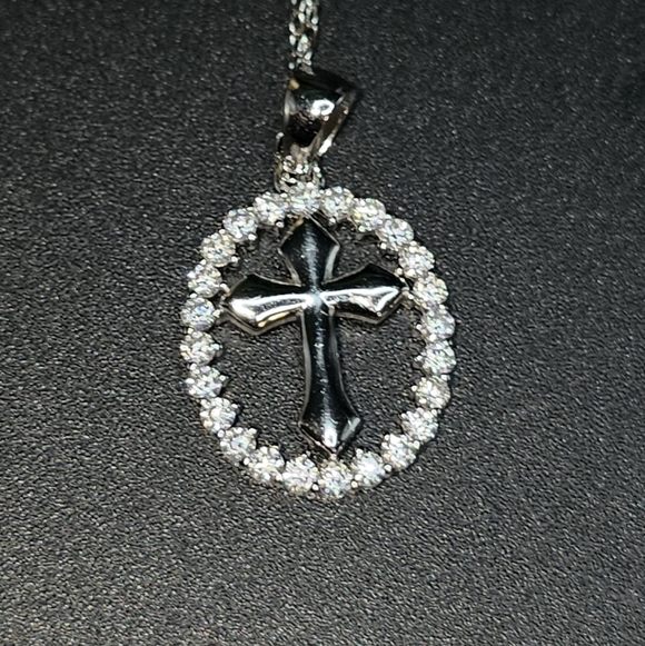 Moissanite S925 Silver Cross Pendant Necklace - Picture 1 of 5